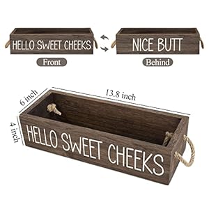 TEOUIOS Hello Sweet Cheeks Bathroom Decor, Toilet Paper Storage Basket with Rope Handle, Funny Sweet Cheeks Toilet Paper Holder 2 Sides, Nice Bath Decor for Shelves Brown Wood Box Bathroom Organizer TEOUIOS Hello Sweet Cheeks Bathroom Decor Toilet Paper Storage Basket with Rope Handle Funny Sweet Cheeks Toilet Paper Holder 2 Sides Nice Bath Decor for Shelves Brown Wood Box Bathroom Organizer