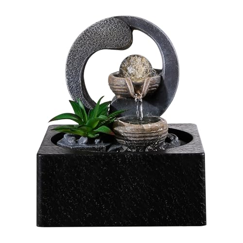 BTGGG Indoor Fountains with Rolling Ball LED Light Indoor Waterfall 18 * 18 * 22CM Desktop Waterfall Fountain for Relaxation, 3 Pin UK Plug Included