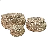Ikea IKE-803.281.45 FRYKEN Körbe mit Deckel aus Seegras Strandhafer 3er-Set