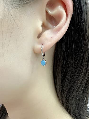 Dainty Bezel Hoop Earrings for Women Girls 925 Sterling Silver Hypoallergenic 6mm Round CZ Birthstone Charms Dangle Drop Cartilage Small Hoops Huggie Jewelry Cute Birthday Holiday Homecoming BFF Gifts2