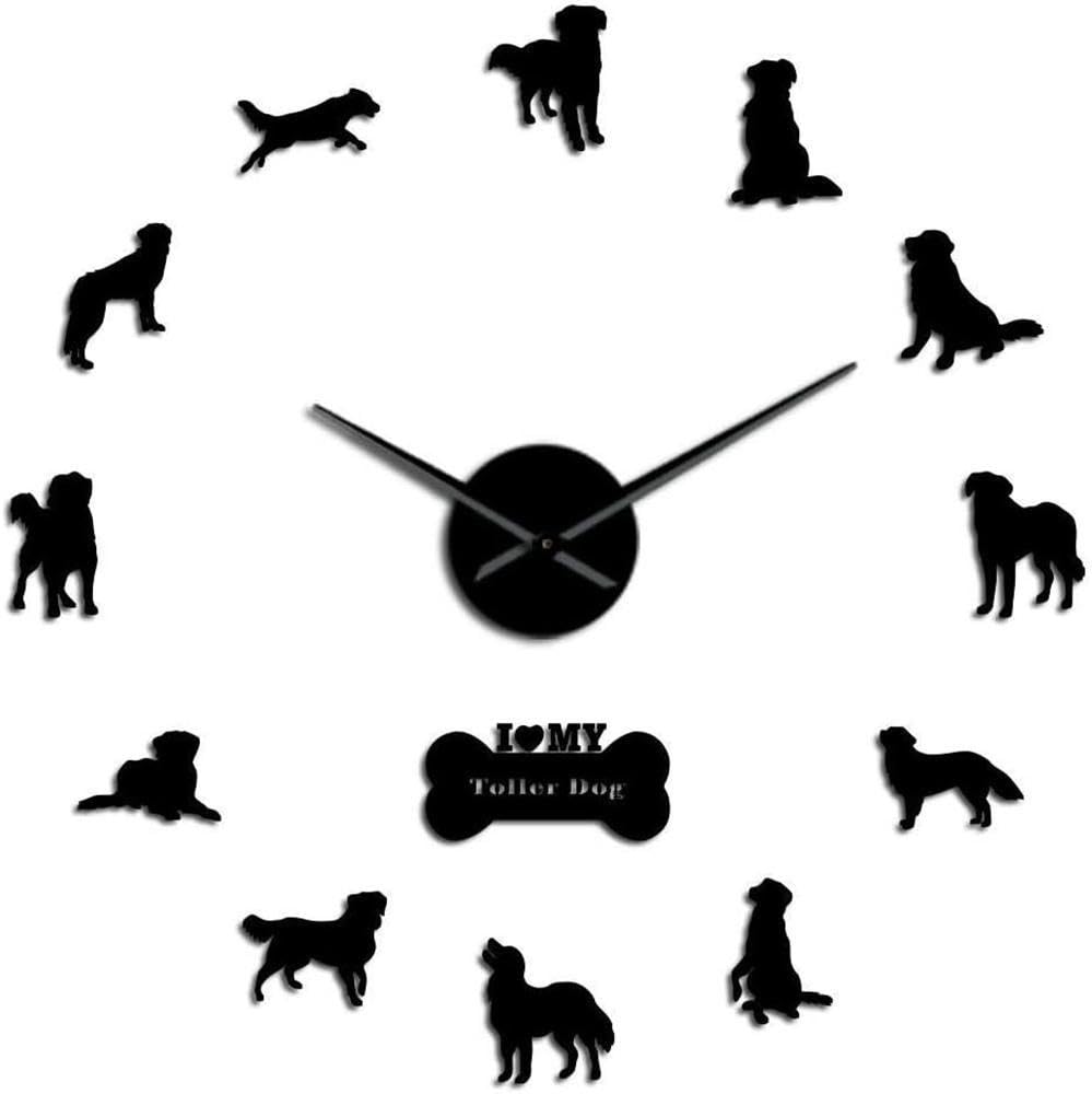 Horloge murale 3D Nova Scotia Duck Tolling Retriever en acrylique doré 47 pouces pour salon