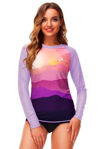 Image of Deerose Womens Gradient Rash Guard UPF 50+ Swim Shirts Surfing Top with Thumb Hole