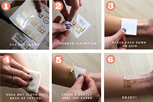 Bachelorettesy Wedding Temporary Tattoos 6 Sheets Bride Bachelorette Stickers 100+ Metallic Gold Tattoos for Bridal Party, Bachelorette Trip, Bridal Shower Party Decorations, Party Favors (Georgia)