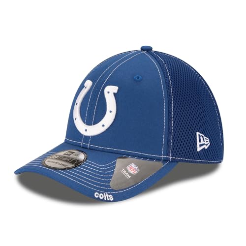 New Era Unisex-Adult NFL 39THIRTY Team Color Neo Primary Logo Stretch Fit Flex Football Cap Hat - Indianapolis Colts Blue - Small/Medium