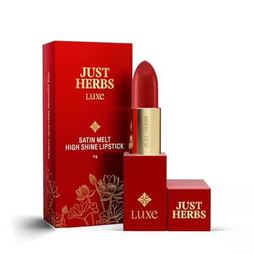 Image of Just Herbs Luxe Satin Melt High Shine Lipstick | Luxury Makeup | Ayurvedic Formula | Long Lasting Shine | Ayurvedic Lipstick - 4 gm (08 MOCHA GLOW)