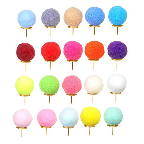 100 Pieces Decorative Push Pin Colorful Pom Poms Tacks Decorative Thumb Tacks for Whiteboard, Cork Board, Photo Wall, Map, Bulletin Board Decoration, Random Color