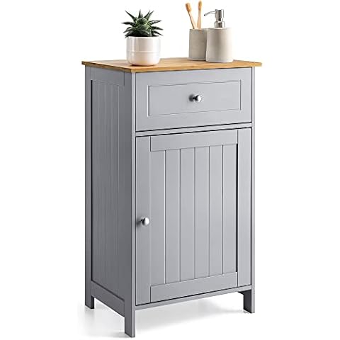 CHRISTOW Grey Bathroom Storage Cabinet with Bamboo Top Cover