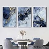 AirBnk Moderno abstracto azul oscuro línea dorada arte lienzo pintura cartel e impresión para sala de estar decoración del hogar 50x70cm (20x28in) sin marco