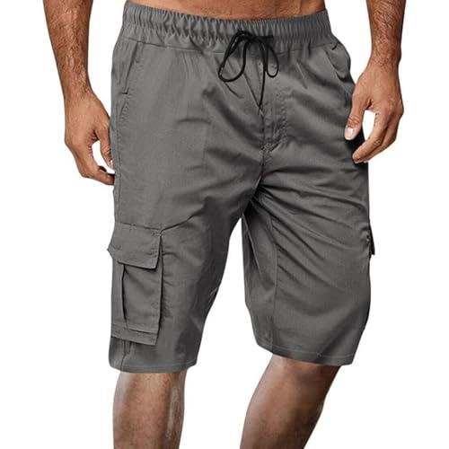 Ymosrh Mens Shorts Below Knee Length Elastic Waist Drawstring Summer Beach Cargo Shorts with Pockets Fashion for Men Short Trousers Clothing Pantalones De Hombre (M Dark Gray