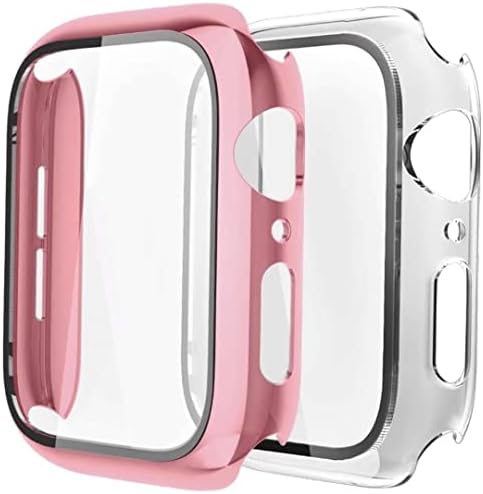 Fengyiyuda [2 Pack Hard Case Compatible with Apple Watch 38/40/42/44mm with Built-in Anti-Scratch TPU Screen Protector Film,360 Shockproof Cover for IWatch Series se/6/5/4/3/2/1-Light Gold/Clear
