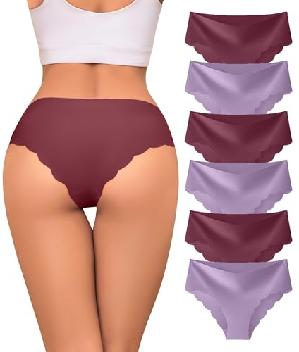 Image of Sexy Seamless Underwear Wave Edge No Show Bikini Panties V-waist Ice Silk Hipster Lady Cheeky Invisibles Briefs 6 Pack