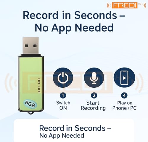Image of FREDI HD PLUS USB Voice Recorder, Clear Audio Recording Pen Drive 8GB Inbuilt Memory Digital Voice Recorder Portable Audio Recorder for Home Office Meetings Lectures Interviews