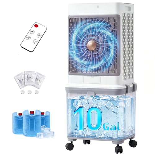 Flymoon Upgraded Cooling 10 Gallon Evaporative Air Cooler, Swamp Cooler