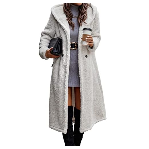 PRETTYGARDEN Women's 2023 Winter Coats Fuzzy Fleece Long Hooded Jackets Button Down Faux Fur Warm Outwear with Pockets (Beige White,Large)