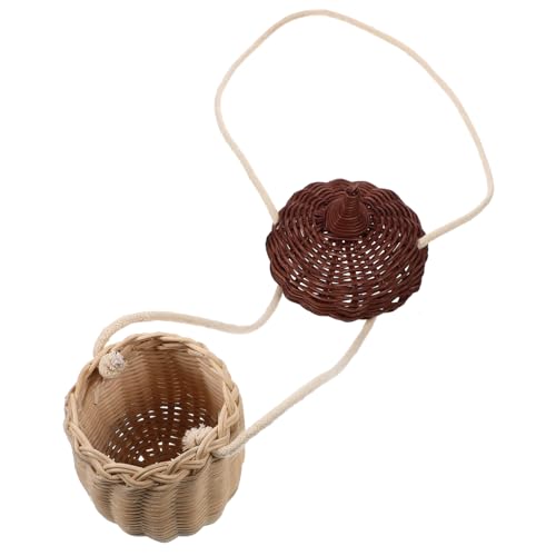 Mini Rattan Woven Crossbody Bag Adorable Acorn Shape Storage Basket for Photo Prop and Everyday Use Handmade Craft with Clear Texture