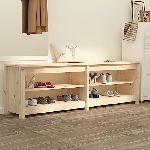 RAUGAJ Banco de zapatos de madera maciza de pino de 160 x 36,5 x 50 cm, material del artículo: madera de pino maciza (sin tratar)