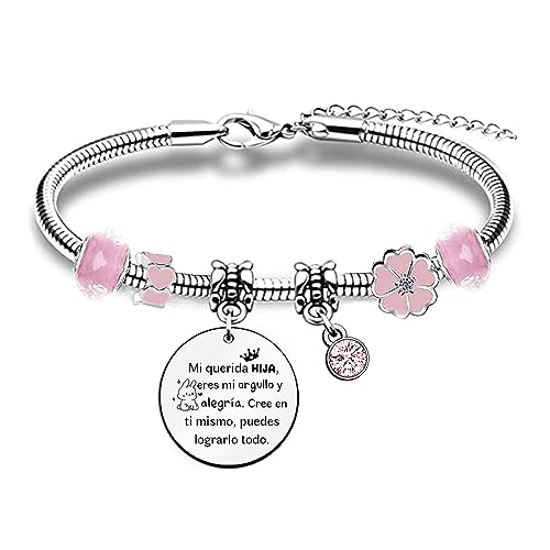 HZBLAZ Hija Pulsera Encanto Rosa Mujer Adolescentes Brazalete Regalos Cumpleaños Familia Apreciar Regalo Graduación Recuerdo Inspirador Navidad Acción Alentar Presente Joyería Encanto Flores