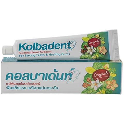 KOLBADENT PURE HERBAL EXTRACT TOOTHPASTE 160g. (1 tube) Thai herbal toothpaste for gum treatment Cure sensitive teeth Keep teeth healthy Clean white teeth Fresh breath Cover
