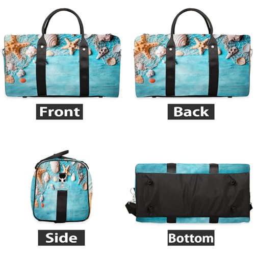 Travel Duffle Bag Starfish Wood Blue Texture Sports Gym Bags for Women Men Weekender Overnight Bags Waterproof Carry On Tote Bag Workout Bag for Dance Swimming Yoga Hospital2