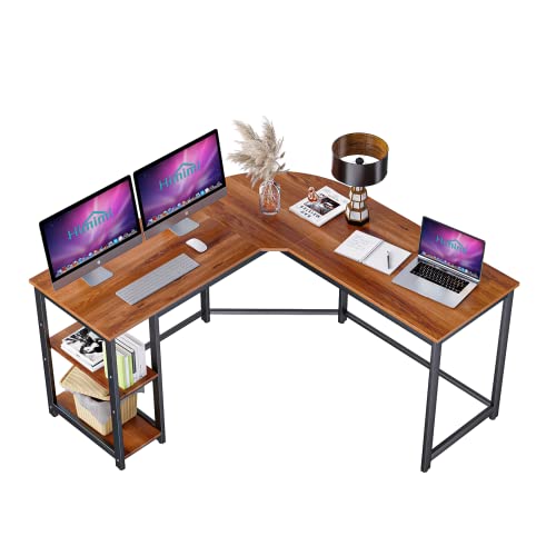 55 Inch Walnut L-Shaped Desk With Storage Shelves - Home Office Corner Computer Desk For Study, Writing, Gaming, And Workstation #TOP24