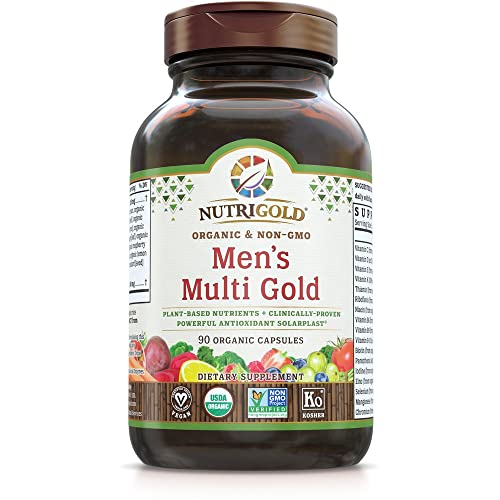 Organic Multivitamin for Men, Men's Multi Gold, 90 Capsules, Plant-Based Whole Food Multivitamin Without Iron, Non-GMO, Vegan, Kosher