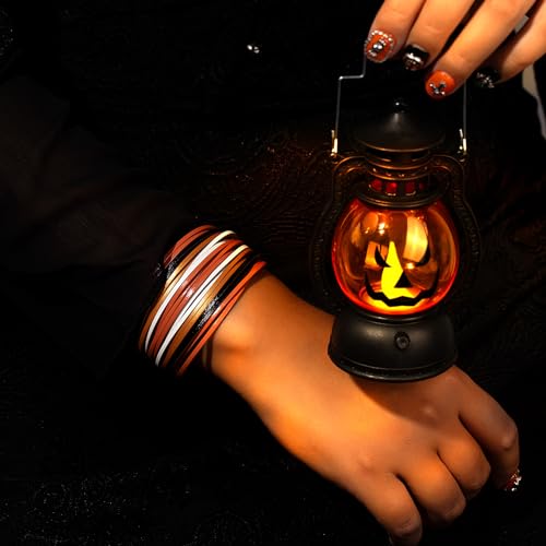 Halloween Leather Bracelets Boho Wrap Cuff Bracelets Stackable Multi Stand Bracelets Orange Black Jewelry Halloween Party Favors for Women2