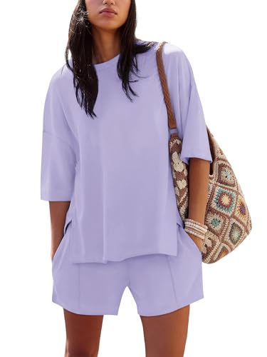 Image of COCCKO Womens Shorts Sets Matching Lounge Two Piece Outfits Summer Cute Casual Vacation Short Sleeve 2 Piece Set