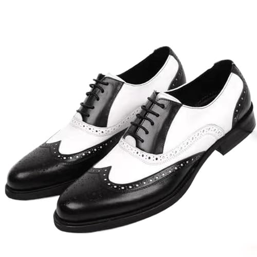 Formal Shoes for Men, Lace-Up Round Toe PU Leather Two-Tone Wingtip Oxford Shoes with Non-Slip Rubber Sole for Party, Office & Wedding