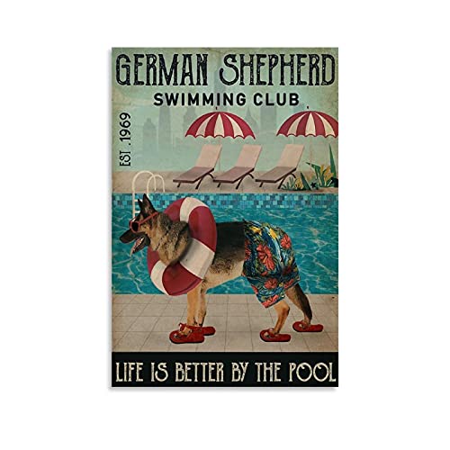 Poster rétro animal berger allemand sur toile - Poster de berger allemand - Art mural moderne - Décoration de chambre familiale - 40 x 60 cm