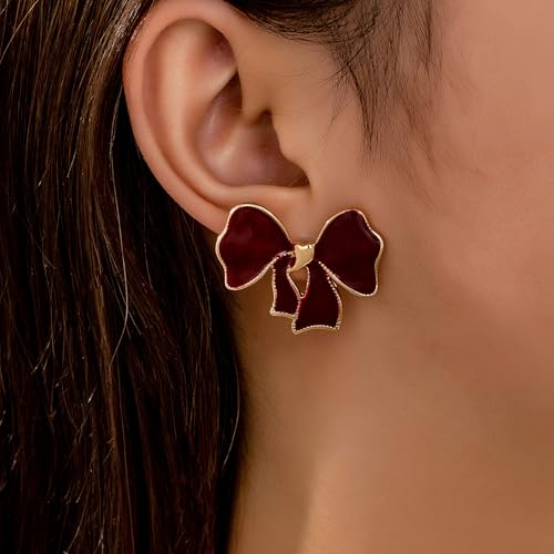 Sora Tuki Burgundy Bow Earrings - Red, Burgundy - Dangle - Alloy - Women's Christmas, New Year, Valentine's Day Earrings by Sora Tuki - Used condition - Image 4