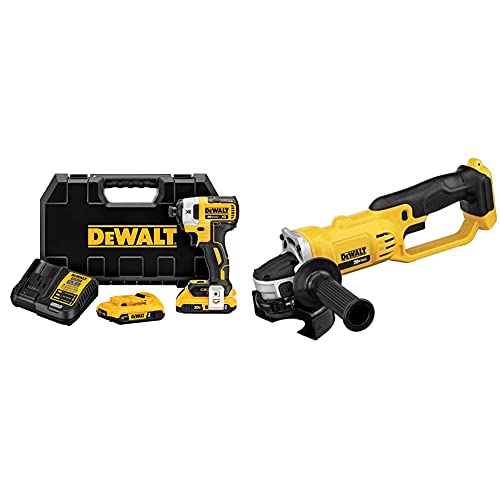 DEWALT 20V MAX* XR Impact Driver Kit, Brushless, 3-Speed, 1/4-Inch, 2.0-Ah (DCF887D2) with Dewalt DCG412B 20V MAX* Lithium Ion 4-1/2” grinder (Tool Only),Yellow