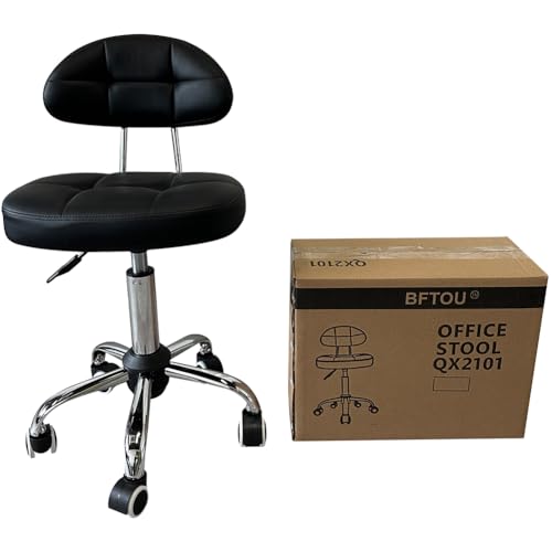 Image of BFTOU Black Square Minimalist Swivel Stool with Wheel for Work SPA Shop Massage Height-Adjustable and Cost-Effective Rolling Stool Chair with Back