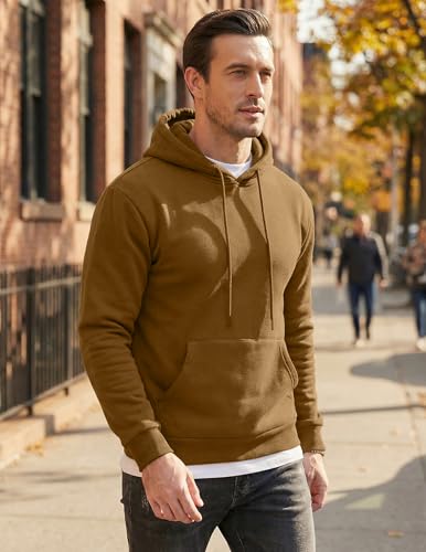 Image of JMIERR Mens Fleece Lined Hoodie Pullover Drawstring Pocket Winter Warm | Cozy fleece-lined pullover, adjustable drawstring hood, kangaroo pocket, regular fit, machine wash