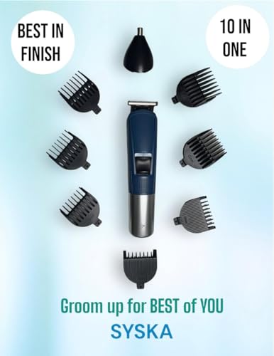 Image of SYSKA HT490K Professional 10-in-1 Grooming Kit for Men|Rechargable Beard Hair Nose Trimmer|120 min Runtime with Hidden LED Indicator|Advance Roto-tech Technology|Free Travel-Friendly Storage Pouch| 2-Year Warranty