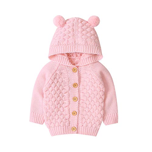 Newborn Baby Girls Boys Knit Cardigan Hooded Sweater, Infant Button-Down Cotton Outfits, Unisex Baby Basic Clothes (Pink, 6-9 Months) #TOP7
