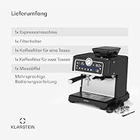 Klarstein GrandPresso Touch Siebträgermaschine Mit Mahlwerk – 20-Bar, 1350 W, Integriertes Präzisionsmahlwerk, Touchscreen, 2,3 L Wassertank, Dampfdüse, Edelstahl, Schwarz – Ansicht 6