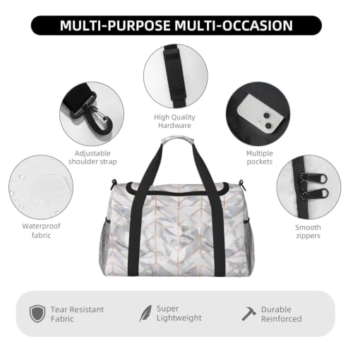 Bolsa de viaje plegable de mármol dorado rosa grande e impermeable 5
