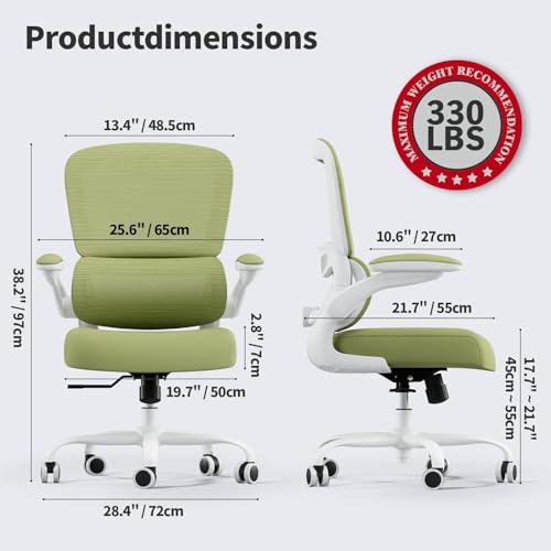 Image of TRALT Office Chair - Ergonomic Desk Chair with Adjustable Lumbar Support, Mesh Computer Chair, Executive Chair for Home Office Comfortable Lumbar Support (1, White Green)