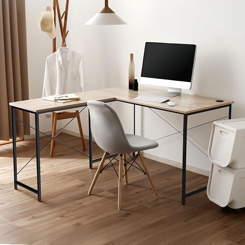 N&S L字デスク コーナーデスク ゲーミングデスク 机 パソコンデスク L型 足元フリー設計L字型 木製 幅115cm+80cm コーナーデスク オフィスデスク 在宅勤務 書斎 組立簡単 ブラック/ホワイト/ナチュラル (ナチュラル×ブラック, 60 ×