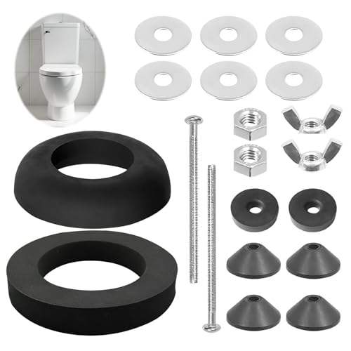 Universal Toilet Cistern Seal Kit – Complete Tank to Bowl Repair Set – 100mm Rubber Dome with Foam Washer – M6 Bolts Washers and Sealing Rings