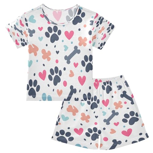 senya Paw Bone and Hearts 1 Summer Pajamas Set Short Cotton Sleepwear 2 Piece Multicolor