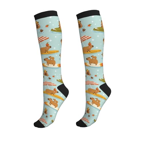 Wyayazh Crazy Fun cute capybara Compression Socks for Women Men Knee High 15-20 mmHg Support Circulation Socks - Running Hiking Athletic Performance