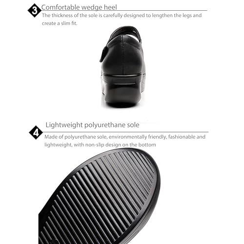 Women's Leather Wedge Mary Jane Laces Hook and Loop Comfortable Round Toe Soft Sole Non-Slip Chunky Platform Casual Pumps for Walking, Working, Dating4