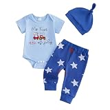 Rtnnsbbfcm My First Fourth of July Baby Boy Outfit Newborn 4th of July Romper and Star Pants Sets Infant Memorial Day Clothes (Blue, 0-3 Months)