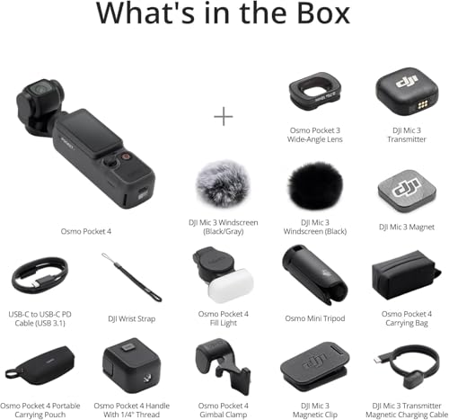 DJI كاميرا بوكيت 4 كريتور من اوسمو، كاميرا جيمبال جيمبال 1 انش سيموس و4K/240fps، 3 محاور، 2× تكبير بدون خسارة، تخزين مدمج 107GB، جهاز ارسال ميكروفون 3، حامل اوسمو ميني ثلاثي القوائم اصدار المملكة