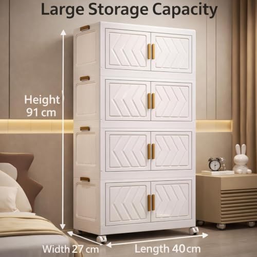 Image of HIWARE Premium Modular Wardrobe for Bedroom, Kids Room and Home | Spacious Clothes Storage Cabinet with Drawers and Shelves | Modern Stylish Design, Heavy Duty, Multiuse Organizer- 4004-IVORY