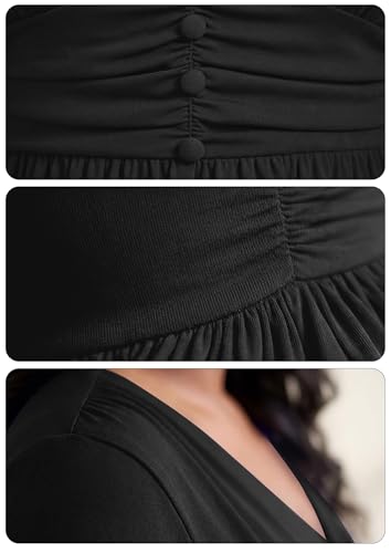 Image of Runwind Plus Size Maxi Dress 3 /4 Sleeve V-Neck Pleated Faux Buttons Pockets