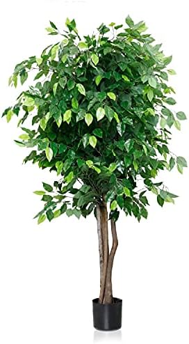 Worth Garden Artificial Plants,6ft Realistic Fake Fiddle Leaf Fig Tree,70in Faux Silk Plant,Ficus Lyrata Plant Greenery for Office,1826 Leaves,Indoor Outdoor Decor,Black Pot & 20g Dry Moss Included