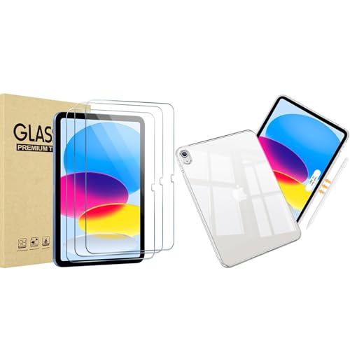 ProCase 3 Pack Screen Protector for iPad A16 2025 11th/10th 2022 Gen Bundle with Clear Case for iPad (A16) 11th Generation 2025 11 Inch/ 10th 10.9 Inch 2022