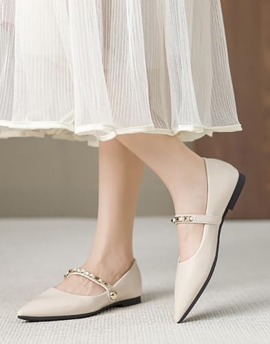 Women's Flats Shoes Pointed Toe Dressy Ballet Flats with Ankle Strap Casual Lightweight Work Mary Jane Shoes2